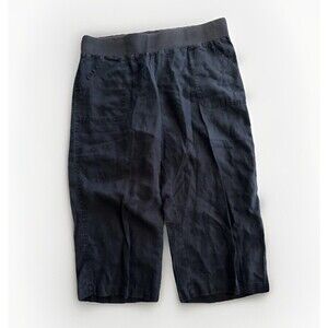 Allen Allen Navy 100% Linen Wide Leg Pull On Lagenlook Pants Size XL Crop